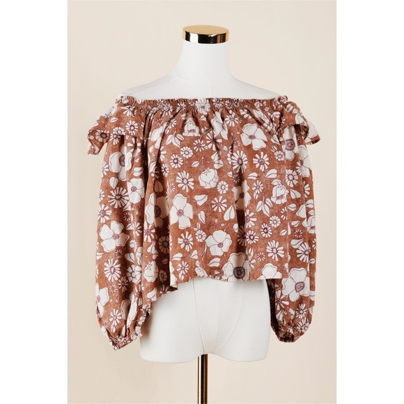 Free People Tops - Sz XS Free People Brown Cropped Miss Daisy Printed Top In Vintage Combo EUC